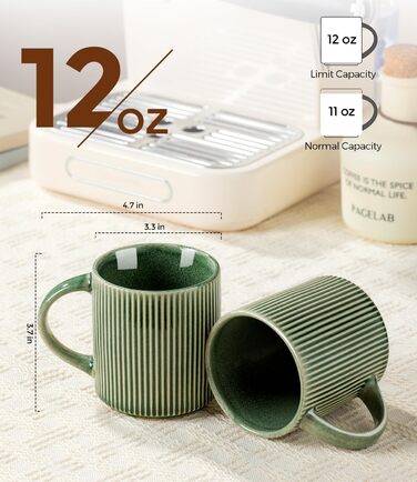 Набір посуду GBhome з реактивної глазурі для 6 осіб, 18 предметів. Ручна робота, керамічний посуд, безпечний для мікрохвильової печі та посудомийної машини. Глибокий зелений колір (Immergrün). Включає 6 чашок.