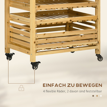 Outsunny Fruit and Vegetable Stand with Wheels, 5-Tier Vegetable Rack, Fruit Basket Stand for Vegetables up to 20 kg, Fir Wood, Natural