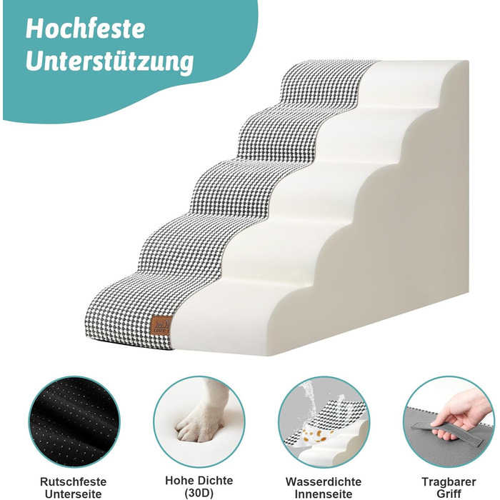 Сходинки для собак широкі, для домашніх тварин з нековзною поверхнею (Чорний та Білий, 83x50x57см, 5.0)