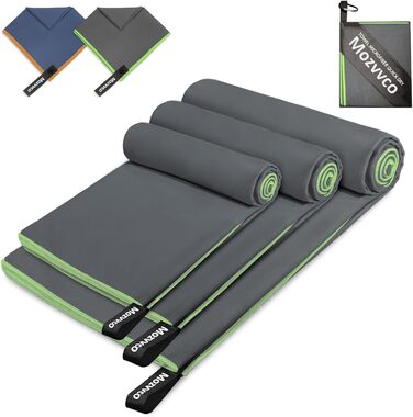 Набір рушників з мікрофібри: великий (180x80 см), спортивний (100x50 см), пляжний (80x40 см). Колір: темно-сірий та зелений