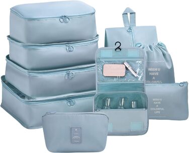 Органайзер для валізи OSDUE, набір 9 шт., Packing Cubes, водонепроникні сумки для одягу, сумки для пакування, косметичка, кишеня для USB-кабелів (Бежевий)