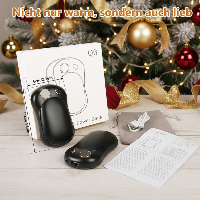 OKYUK Електричні грілки для рук 2 шт. з магнітним кріпленням, 5000 мАг, Powerbank, 3 режими, для кемпінгу та подарунків, чорний