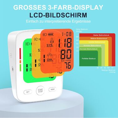 Тонометр на плече для дому | Великий дисплей, визначення аритмії, 2 x 99 пам'ять | 22-42 см