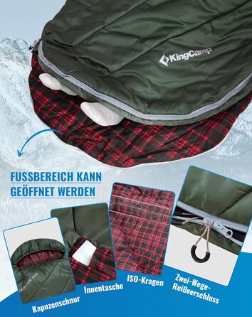 KingCamp XXL 3-Season Sleeping Bag - Oversized Adult Sleeping Bag for Camping, Backpacking, Hiking, and Travel - Lightweight Indoor/Outdoor (#Classic Olive)