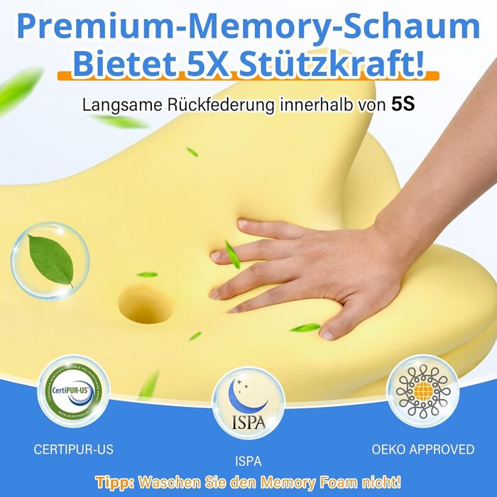 Подушка для шиї Ehomfory з піни Memory Foam, ергономічна для сну на боці, спині та животі, 67x37x9/12 см, сіра