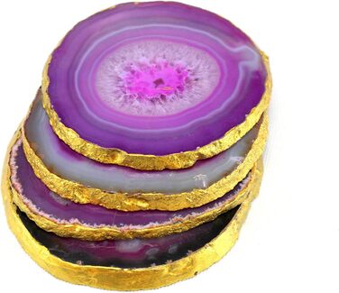 Natural agate coaster set, for bar, beer, coffee, tea, 4 pieces, perfect table accessory, tableware (Purple Agate)
