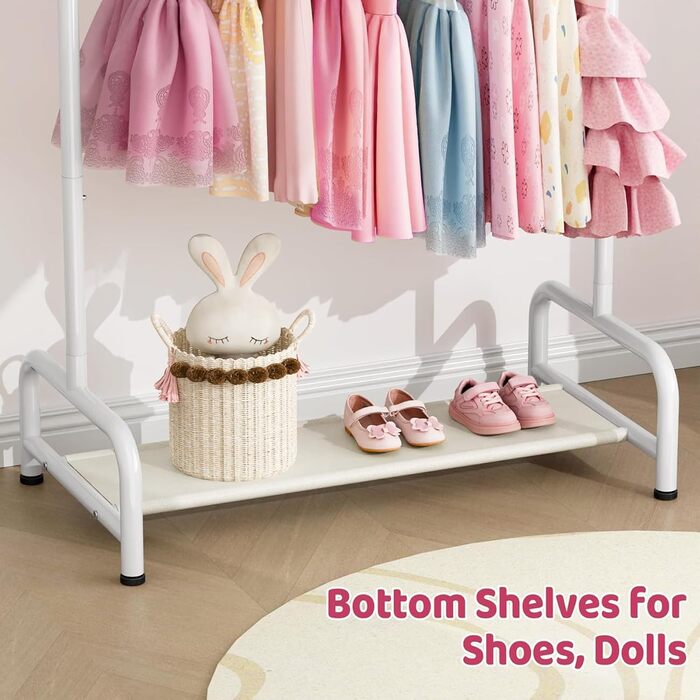 Дитяча вішалка для одягу MISSLO металева з полицею - біла, для дівчаток та хлопчиків, в кімнату, гардеробна