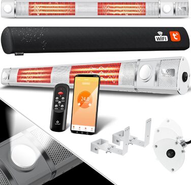 Інфрачервовий обігрівач KESSER® 3000W з LED-підсвічуванням, WiFi та пультом дистанційного керування. Підходить для тераси, кафе, бару. Обігрівач на стіну, кварцовий, з захисним чохлом.