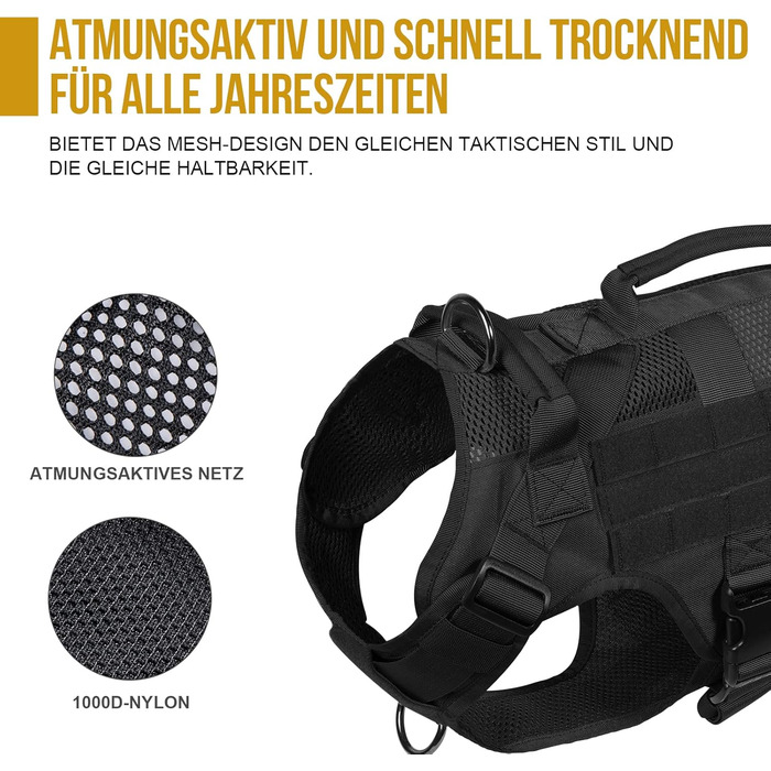 Шлейка для собак OneTigris AIRE MESH, чорна, M (40-58 см, 60-81 см) – тактична, анти-тяга, з 2 ручками, дихаюча