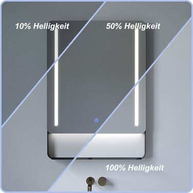 Дзеркало для ванної кімнати AQUABATOS 50x70 см LED з підсвічуванням, сенсорне керування, холодний білий (6400K), IP44, CE, енергозберігаюче