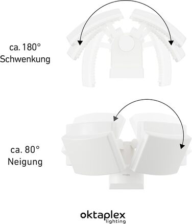 Oktaplex Cali Dos Outdoor Lamp, rotatable/tiltable, 3000K Warm White, 40W Wall Lamp, IP65 LED Outdoor Steel Housing, White, 230V Outdoor Light