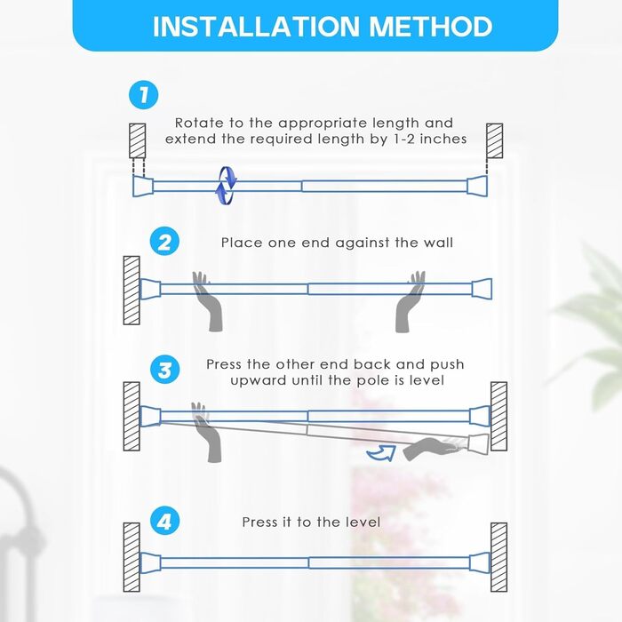 Штанга для карниза без свердління 113-196 см, телескопічна, для душу, фіранки, вікна, кухні, шафи. Набір (4 шт., 41-66 см, чорний)