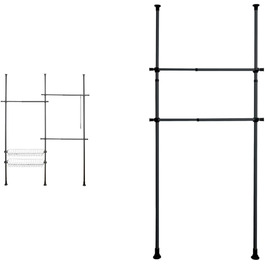 WENKO Telescopic System Hercules Duo, 3 Clothes Rails, 2 Storage Baskets, Extendable, Powder-Coated Metal, 164-215 x 165-300 x 38 cm, Matte Black (Bundle with Clothes Rail Hercules)