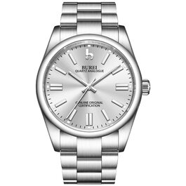 Годинник чоловічий BUREI срібний аналоговий кварцовий годинник на зап'ясті з нержавіючої сталі для чоловіків. Елегантний, класичний дизайн, білий та срібний колір.
