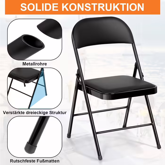BULAGE Folding Chair 6-Piece Set, Foldable Garden Chair, Waterproof Camping Chair up to 158 KG, Metal Folding Chair, Folding Chairs for Guests, Kitchen, Camping, Black 6-Piece Set Black