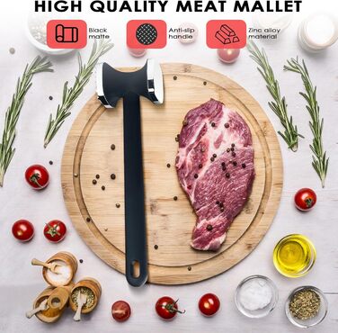Ніж для відбивання м'яса Fleischklopfer з нержавіючої сталі, двосторонній молоток для м'яса з нековзним руків'ям, для відбивання шніцелів, стейків, яловичини, курки, свинини