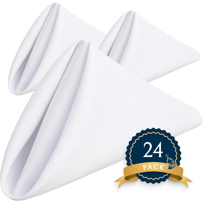 Wealuxe Cloth Napkins, 43.2 x 43.2 cm, White, 24 Pieces
