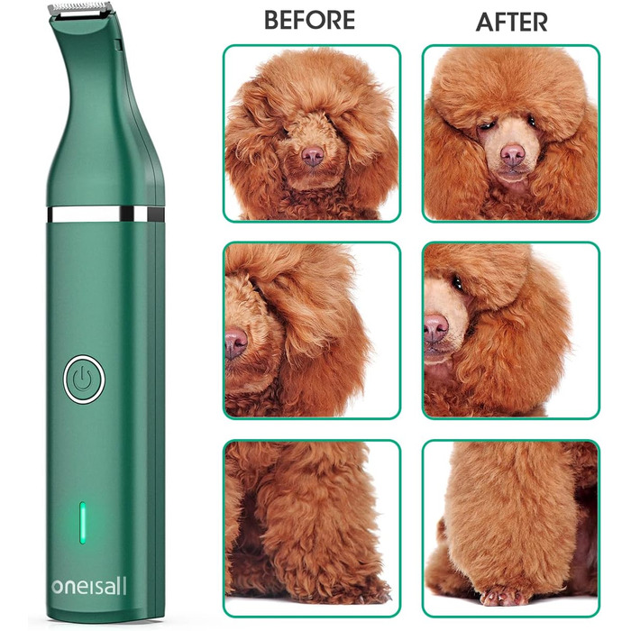 Триммер для собак Oneisall з подвійними лезами, 2 швидкості: для догляду за лапами, очима, вухами, обличчям та тілом (білий, зелений)