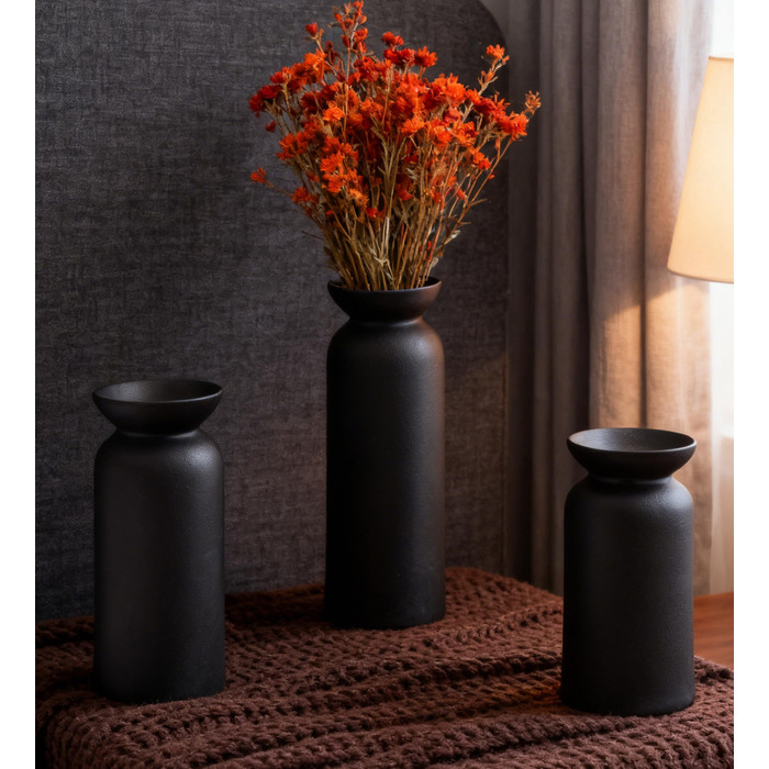 Керамічні вази 3 шт., Сучасний мінімалізм, Декор для дому, Вази для пампасной трави, Вітальня (12 Чорний)
