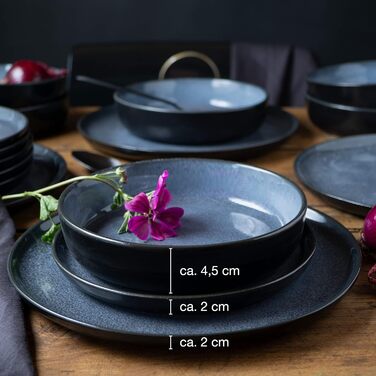 Moritz & Moritz VIDA Dinnerware Set for 12 People Blue 36-Piece - Modern Porcelain Dinnerware Set - Scratch, Microwave & Dishwasher Safe, Dining Service, Table Service, Combination Service for 12 People