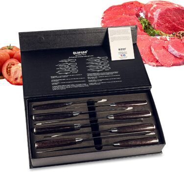 Набір професійних кухонних ножів | Шеф-ніж, Сантоку, хлібний ніж та інші | Нержавіюча сталь з лазерним візерунком, ручки з пакавуду | Подарунковий набір