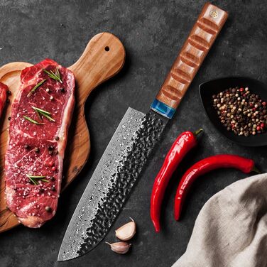 Японський ніж Kyushublade Nariki 18,5 см: професійний кухонний ніж з 67 шарів дамасткової сталі, зручна ручка, для дому та ресторану (сантоку)