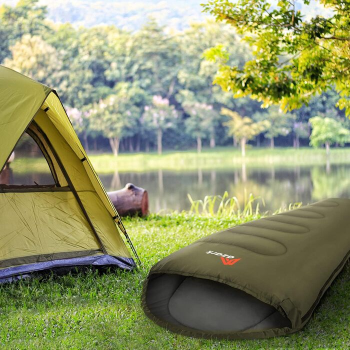 Спальний мішок Azark Premium, 350 г/м², легкий та водонепроникний, 4 сезони, для кемпінгу, походів та активного відпочинку, підходить для дорослих та дітей (зелений)