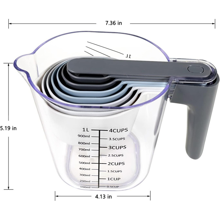 19-Piece Measuring Cup and Spoon Set, includes 10 stackable measuring cups with lids and 9 magnetic measuring spoons, BPA-free, dishwasher safe (multicolored)