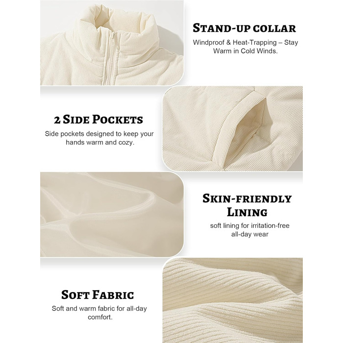 Жіноча тепла зимова жилетка FEOYA з коміром-стійкою, без рукавів, утеплена, біла (M)