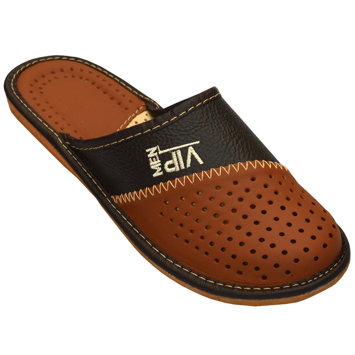 Чоловічі домашні тапочки World of Leather з натуральної шкіри, коричневі, 43 EU