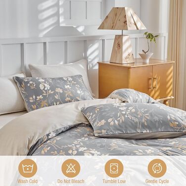 Комплект постільної білизни Tokokimo 220x240 3шт - комплект з 2 наволочками 80x80 см, з блискавкою, квітка, мікрофібра, для двоспального ліжка, сіро-коричневий