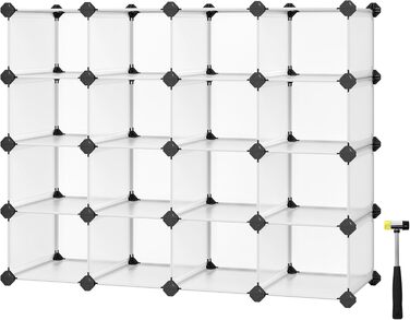 SONGMICS Shoe Rack with 16 Cubes, Interlocking Plastic Shoe Organizer, DIY Storage Cabinet for Closet, Entrance, Bedroom, Garage, Space-Saving Design, 30.5 x 89.9 x 69.8 cm