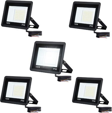 AufuN 5x100W LED Floodlights Cool White Super Bright LED Outdoor Floodlight IP65 Waterproof Aluminum Spotlight Light for Garden, Garage, Yard or Hotel