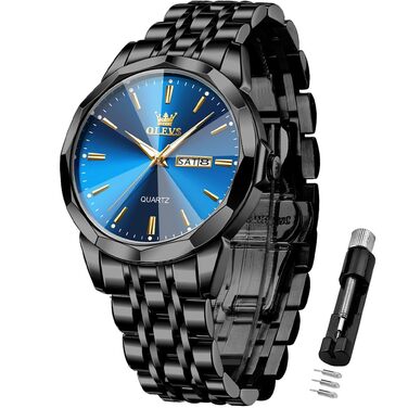 Годинник чоловічий OLEVS Automatik Skelett з автопідзаводом, механічний, люкс, з діамантами, сапфірове скло, водонепроникний, браслет з вольфрамової сталі (3615-blau/Schwarz)