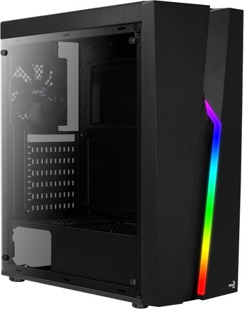 Корпус для ПК Aerocool Bolt Mid-Tower RGB, ATX, з прозорою бічною панеллю, RGB підсвітка, 120мм вентилятор, Чорний