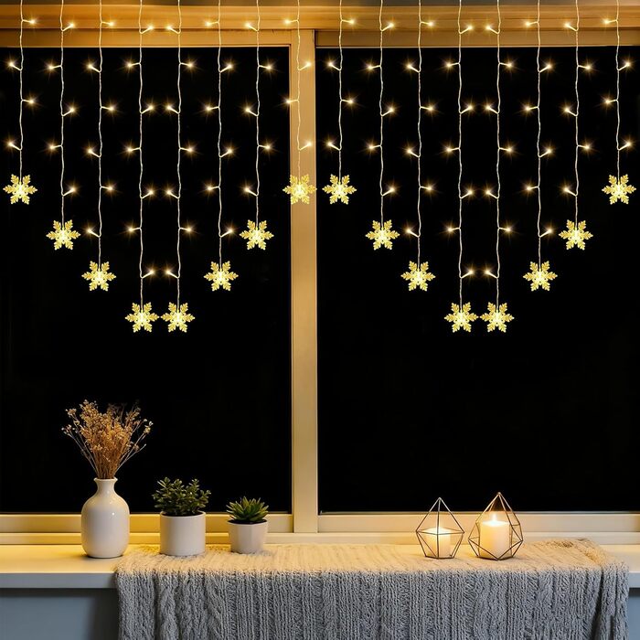 Ланцюжок LED-ліхтарів 2x2м, 200 LED, USB, тепле біле світло, для декору стін, кімнат, вечірок, весіль, Рамадан, Різдво (сніжинки)