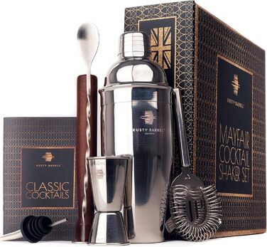 Набір для коктейлів Rusty Barrel Mayfair Original із аксесуарами та шейкером із нержавіючої сталі у розкішній подарунковій коробці