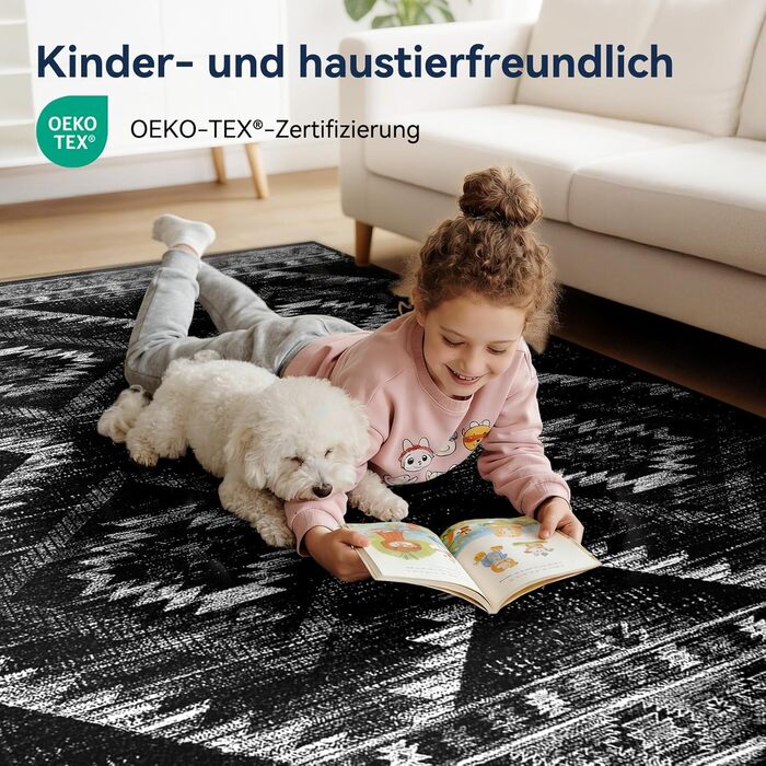 Килимок-довгий килим для коридору, кухні, вітальні та офісу. Нековзкий, з коротким ворсом, пральний, складаний, у стилі бохо, чорно-білий (60 x 180 см)