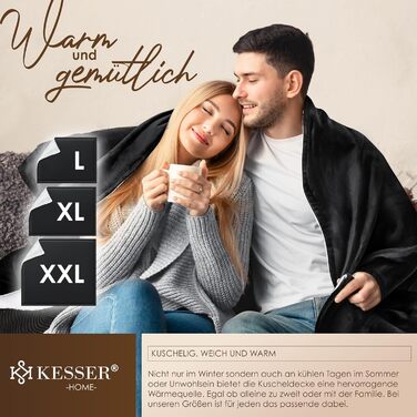 Плед KESSER® з м'якого флісу та шерпи, теплий та затишний, 220 x 240 см (XXL), чорний