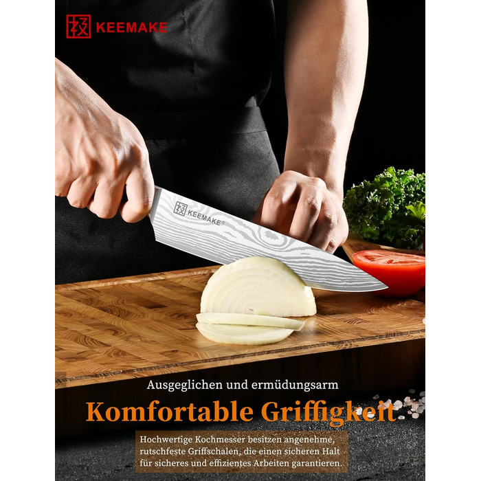 KEEMAKE Кухонний ніж кухарський 20см, професійний ніж для кухні з нержавіючої сталі з захистом леза, гострий ніж шеф-кухаря універсальний для м'яса, овочів, риби