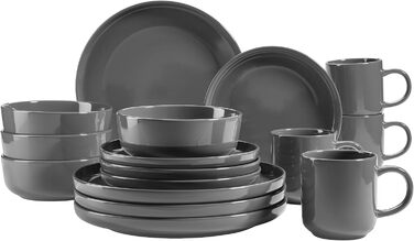 MÄSER Serie Alenia, Dinnerware Set for 4 people in modern Scandinavian design, 16-piece combination service made of ceramic in gray stoneware.