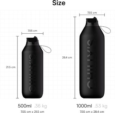 Chilly's Series 2 Flip Bottle - Thermos flask with sport cap, telescopic straw, and nylon carry loop - stainless steel bottle with easy flip opening, straw cleaning brush included