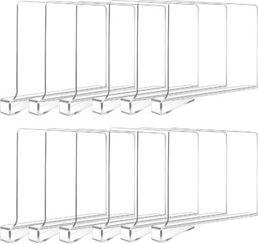 8-Piece Clear Acrylic Shelf Dividers, Multifunctional Shelf Divider, Adjustable Clothes Organizer, Clear Storage Organizer for Wood Shelf, Bedroom (Clear-12)