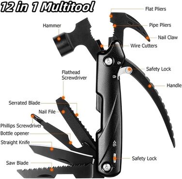 Багатофункціональний молоток-інструмент 12 в 1 для чоловіків, подарунок тато, чоловік, кемпінг, туризм, надзвичайні ситуації