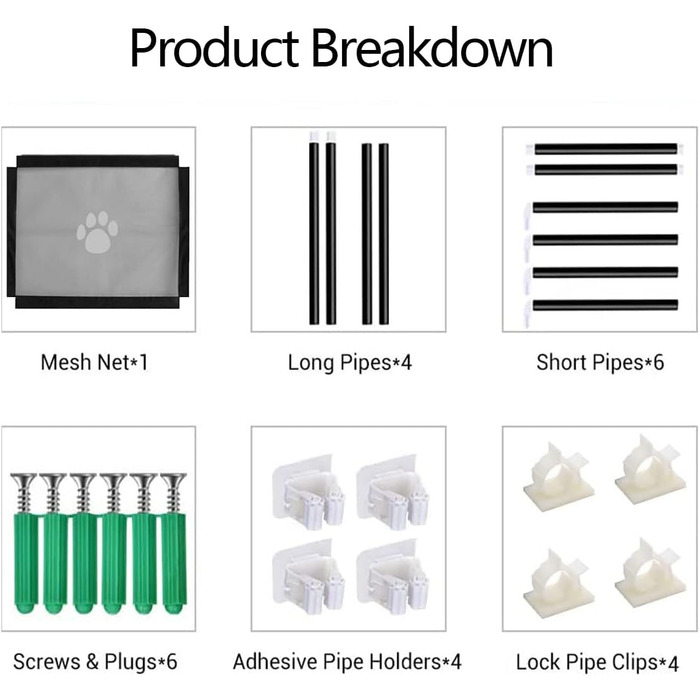 Захист для собак: бар'єр для дверей, сітка на сходи, перегородка без свердління, чорний (100x80 см)