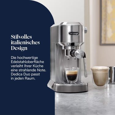 Еспресо-кавомашина De'Longhi Style EC 685.B Dedica 2025 з професійним капучинатором, 15 см, для кави та ESE Pads