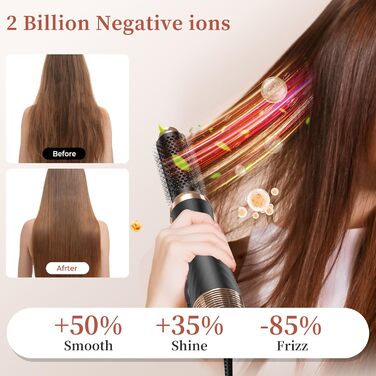 Набір для укладки волосся OKWRAP Airstyler 6 в 1: фен-щітка, автоматична завивка, об'ємні насадки, чорний/золотий