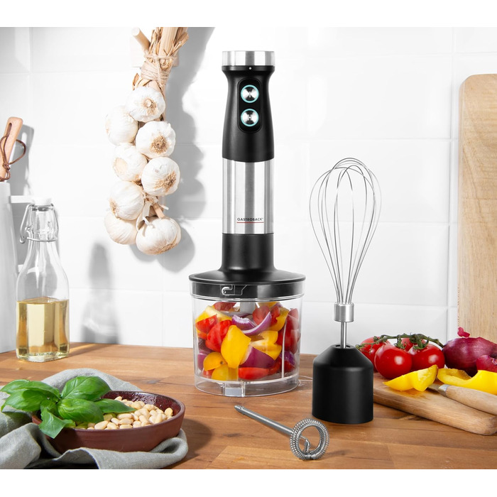 Блендер GASTROBACK #40972 Design Power Stabmixer Set 5-в-1, сріблястий, чорний