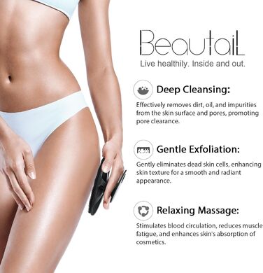 Силіконова щітка для тіла - скрабер для душу, м'які щетинки, для чутливої шкіри, чорний