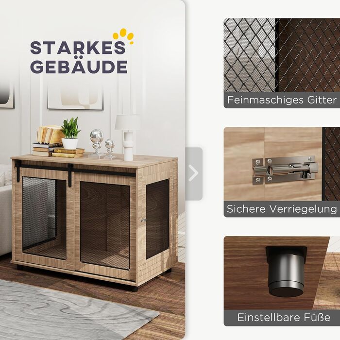 Клітка для собак PawHut з 2 закривними ковзними дверцятами, металева, підвищена, для дому, 98 x 60 x 78 см, горіх